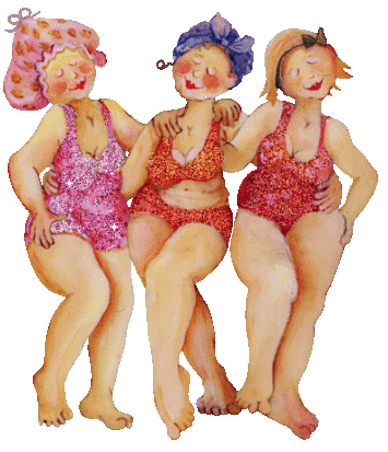 drie oudere dames in badkleding