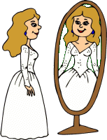 bruid kijkt in spiegel