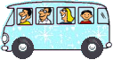 bussen,blauw busje met passagiers